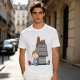 Olive T-Shirt with Peanuts Style Girl and Dog on Doghouse Print