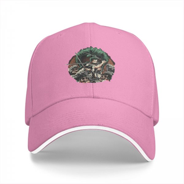 Black Baseball Cap With Anime Swordsman Graphic Print