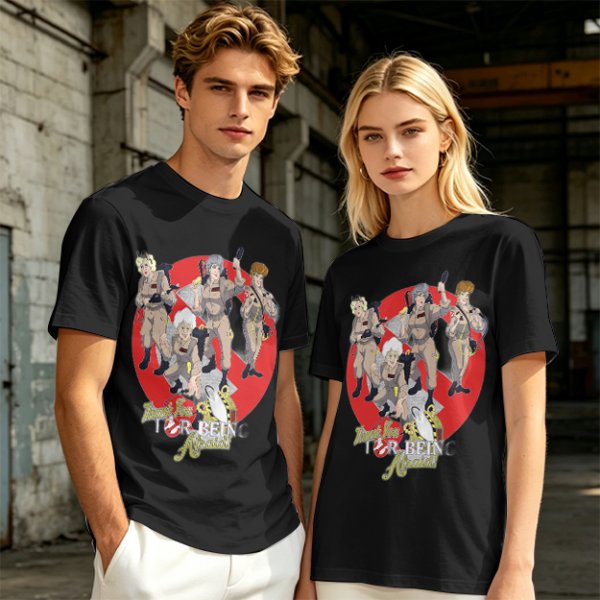 Olive T-shirt with Ghostbusters parody female character graphic print