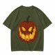 Olive Green T-Shirt With Scary Jack O' Lantern Pumpkin Print