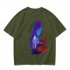 Olive T-Shirt With Purple Haired Figure Night Scene Print