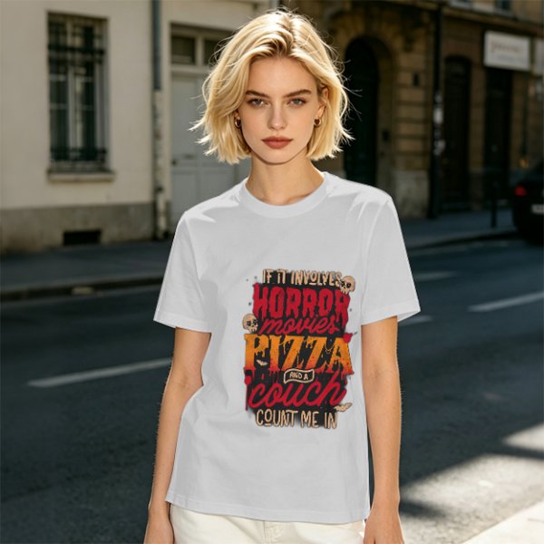 Horror Movies Pizza Couch Count Me In Graphic T-Shirt