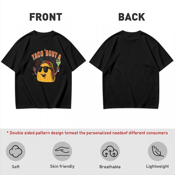 Olive taco graphic t-shirt with 'TACO 'BOUT A' text and margarita