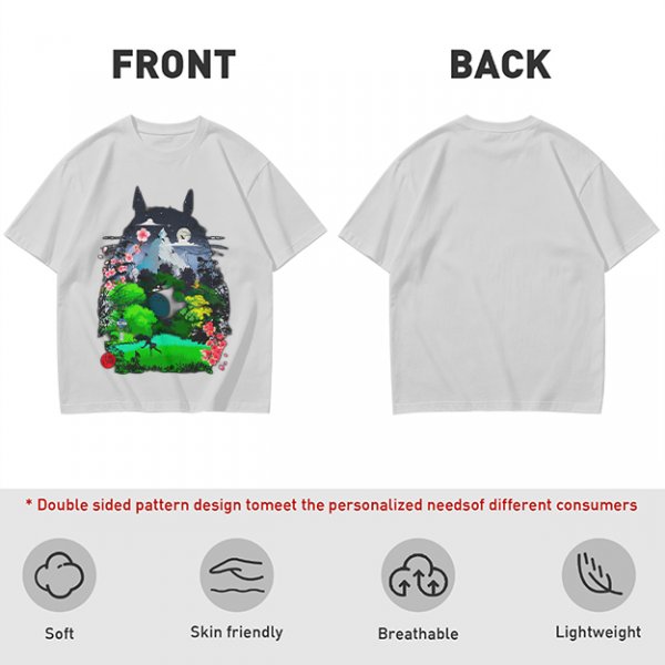 Olive Green T-Shirt with Totoro Nature Landscape Graphic Print