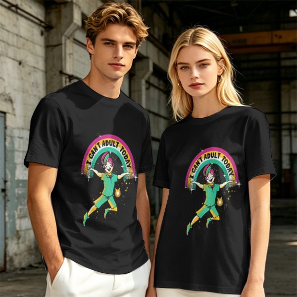 Olive Graphic T-Shirt With 'I Can't Adult Today' Rainbow Design