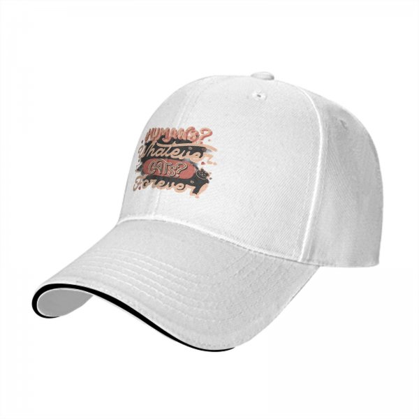 Black baseball cap with 'Humans? Whatever. Cats? Forever!' print