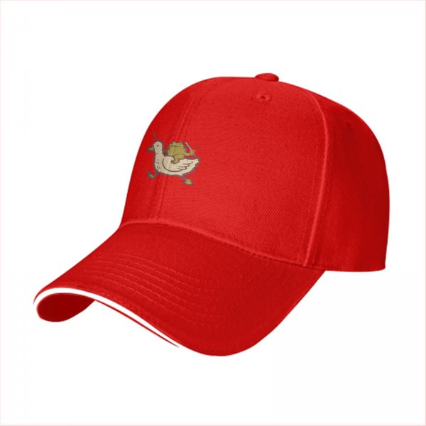 Black baseball cap with frog riding duck holding swords graphic
