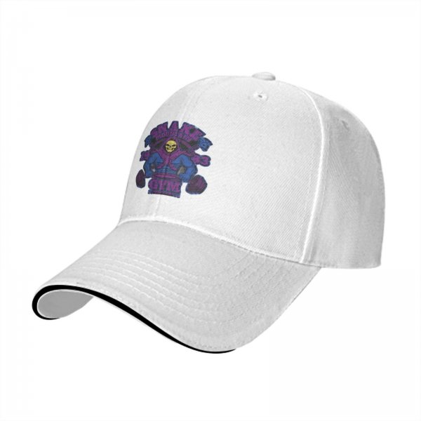 Black baseball cap with Skeletor Snake Mountain Gym graphic