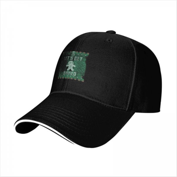 Black Baseball Cap With 'Let's Get Baked' Gingerbread Christmas Print