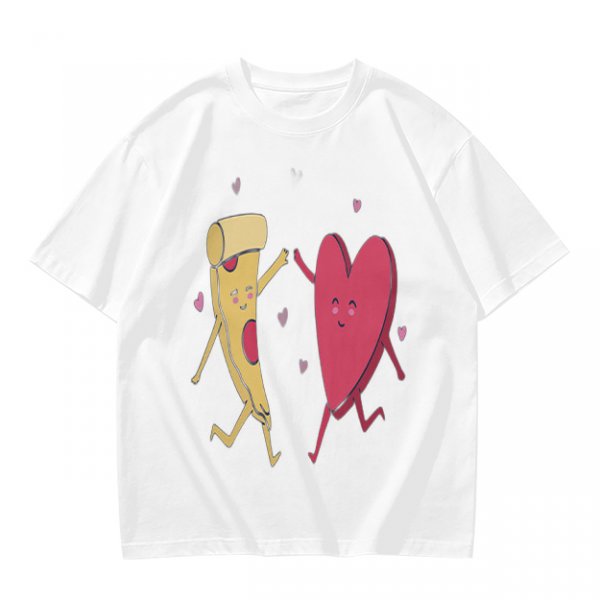 Olive T-Shirt with Dancing Pizza Slice and Heart Graphic
