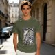 Olive Anime Graphic T-Shirt With Fist And Lightning Artwork