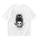 Olive green graphic t-shirt with black cat and skull print