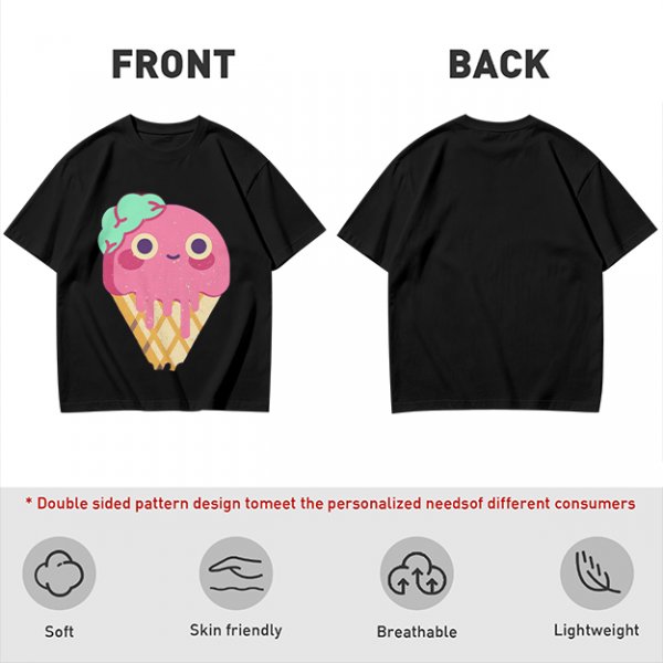 Olive T-Shirt With Cute Melting Pink Ice Cream Cone Graphic