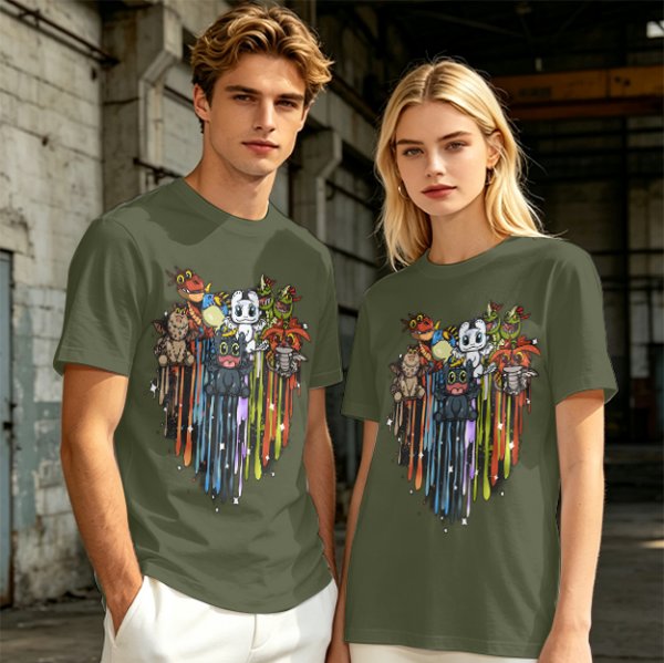 Olive T-Shirt With Cute How To Train Your Dragon Character Print