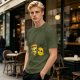 Olive T-Shirt with Cute Pizza and Pineapple Holding Hands Print
