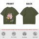 Oversized Olive T-Shirt With Sassy Unicorn Holding Coffee Print