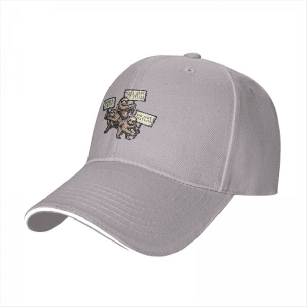 Black baseball cap with sloth nap and stress relief themed print