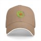 Black baseball cap with cute green cat holding orange yarn ball