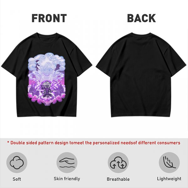 Olive T-shirt with Luffy Gear 5 Sun God Nika Anime Graphic Print