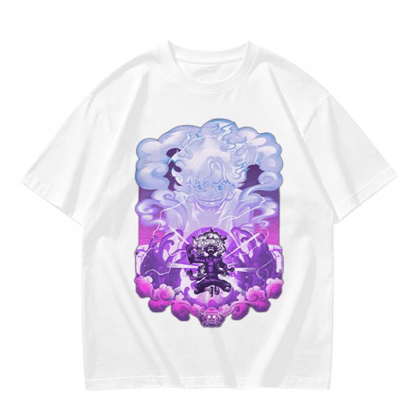 Olive T-shirt with Luffy Gear 5 Sun God Nika Anime Graphic Print