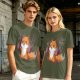 Olive T-shirt with a cute chainsaw squirrel graphic