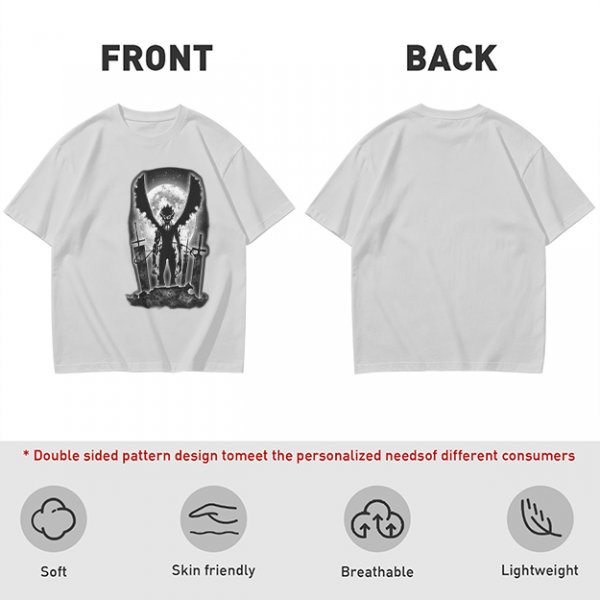 Olive t-shirt with dark anime winged warrior under full moon print