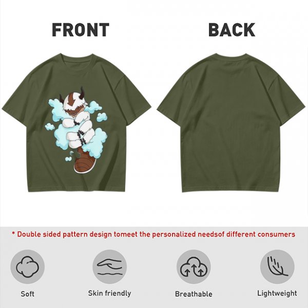 Olive Green T-Shirt With Sleeping Sky Bison On Clouds Print