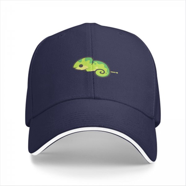 Black Baseball Cap with Cute Green Chameleon Graphic