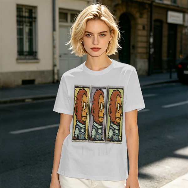 Olive Green T-Shirt With Three Panel Cartoon Monkey Head Print