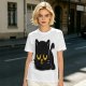 Olive T-Shirt with Relaxed Black Cat Graphic Design