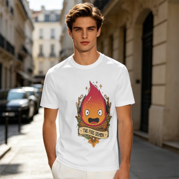 Olive T-Shirt Featuring Calcifer The Fire Demon Artwork