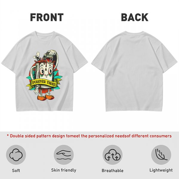 Forever Tired Coffee Mug Cartoon Character T-Shirt Design