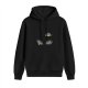 Black Hoodie With Cute Peeking Gray Cat Graphic