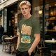 Olive t-shirt with sleeping bear and 'I accidentally hibernate' text