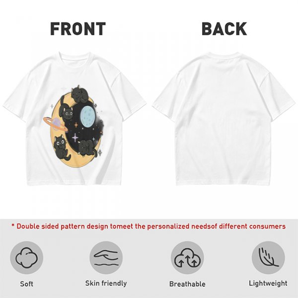 Olive T-Shirt With Black Cats On Crescent Moon Space Print