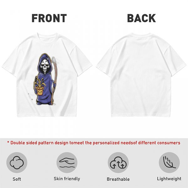 Olive T-Shirt With Cute Grim Reaper Holding Wilted Potted Plant Print