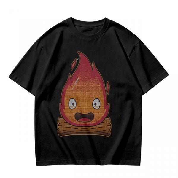 Olive T-Shirt With Cute Calcifer Fire Demon Print