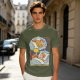 Olive graphic t-shirt with sleeping person and 'Achieve Your Dreams' text