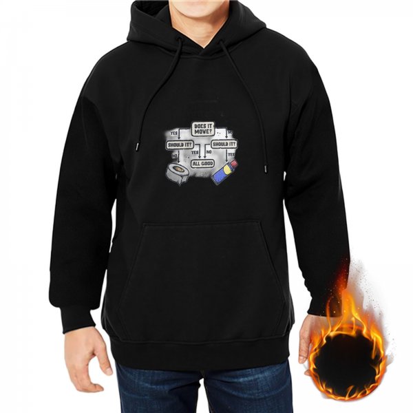 Black hoodie with funny toilet humor flowchart graphic