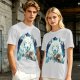 Olive T-Shirt With White Wolf And Howling Wolf Moon Graphic