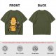 Olive T-Shirt With Grumpy Orange Cat Holding Hot Coffee Print