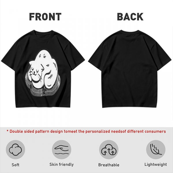 Olive Green T-Shirt With Sleeping Curled Cat Graphic Print