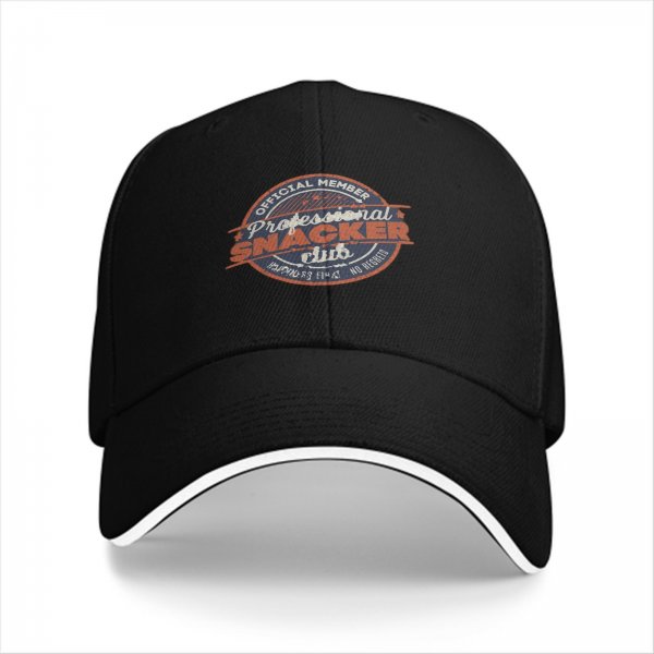 Black baseball cap with Professional Snacker Club official member print