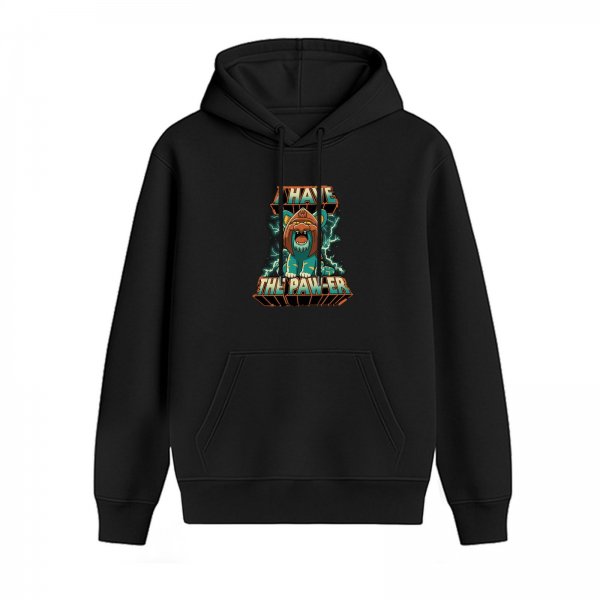 Black hoodie with 'I Have The Paw-er' roaring lion graphic