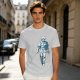 Olive T-shirt with Walking Swordsman Graphic Print