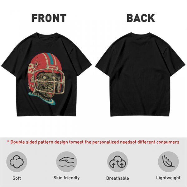 Olive T-Shirt with Zombie Football Player Helmet Graphic