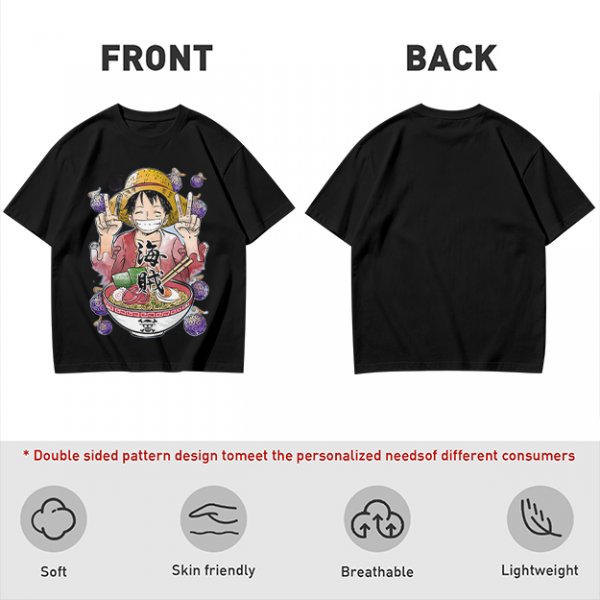 One Piece Luffy Ramen Peace Sign Anime Graphic T-Shirt