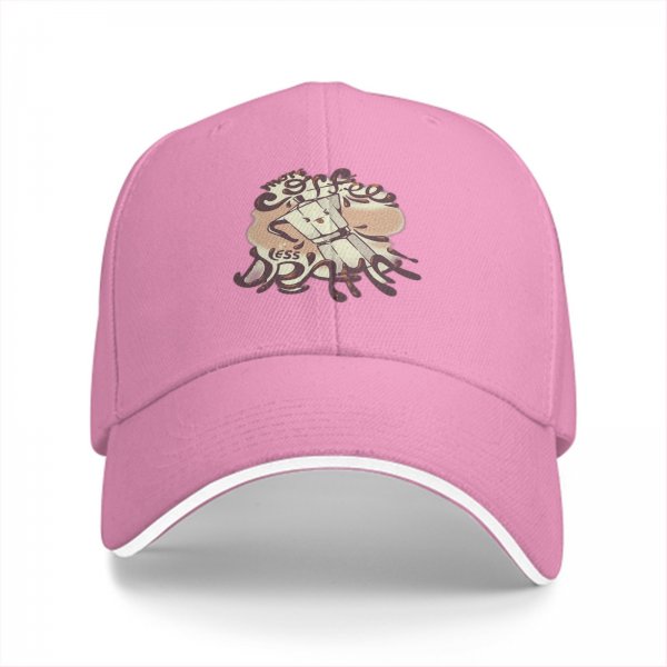 Black Baseball Cap With Coffee Themed Less Drama Print