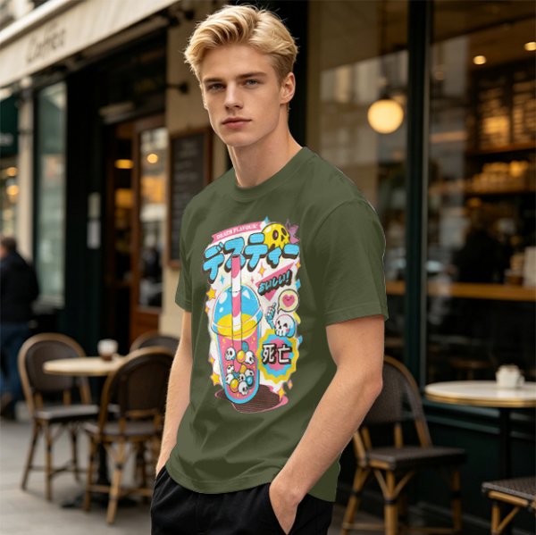Oversized Graphic Tee with Death Flavor Bubble Tea Print