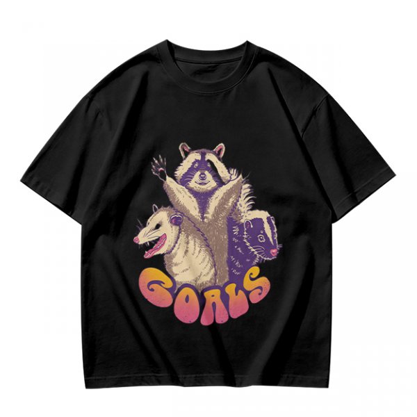 Olive Graphic T-Shirt With Raccoon Opossum Skunk 'GOALS' Print